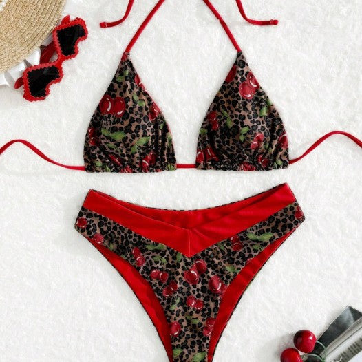 Dame Triangel-Bikini med floralt leopardmønster og justerbare stropper Stilla