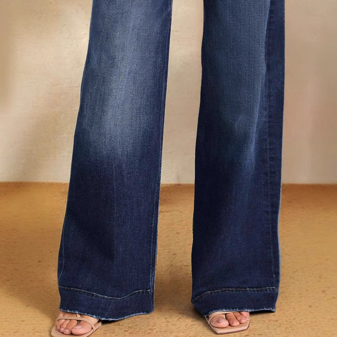Kvinder brede jeans med justerbar talje og trendy detalje Stilla
