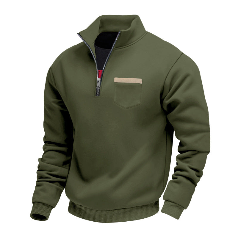Herren nan sweatshirt med halv lynlås, ståkrave og brystlomme Skovae