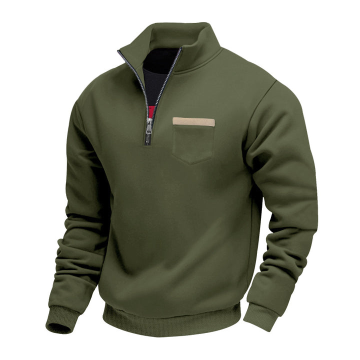 Herren nan sweatshirt med halv lynlås, ståkrave og brystlomme Skovae