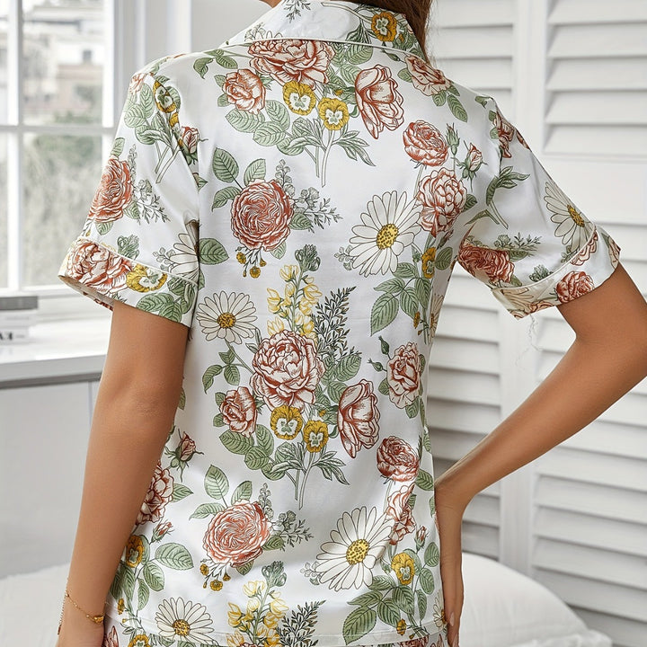 Femme Floral Print Korteærmet Pyjamas Sæt Stilla