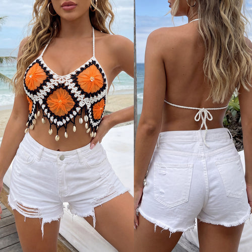 Dame Bohemian Cropped Top med unikke hæklede detaljer Skovae