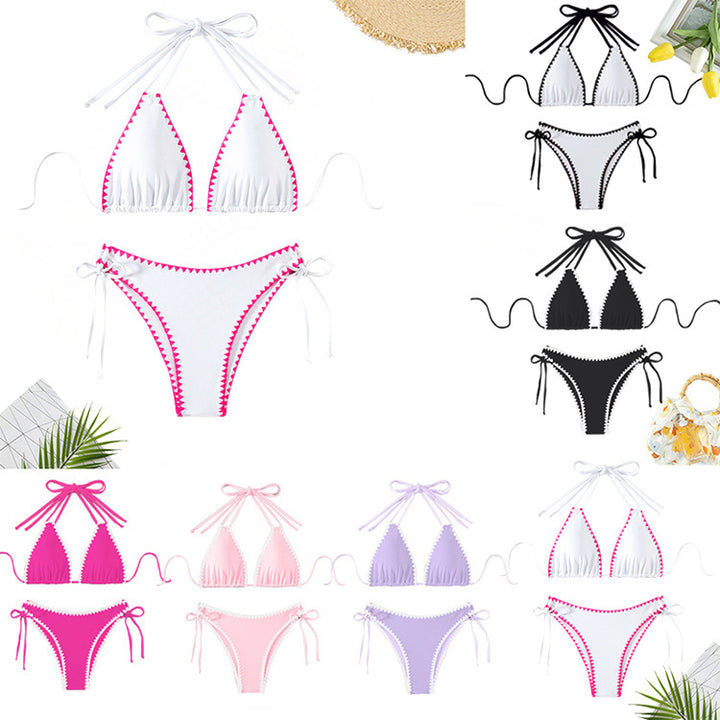 Dame Triangel-Bikini med legende kontrast sømme Skovae