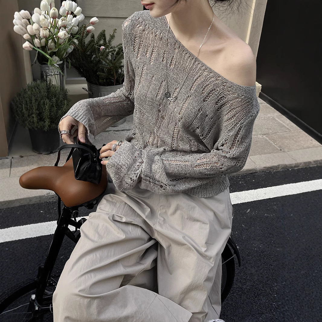 Damer let sweater med fin netstruktur og lange ærmer Stilla