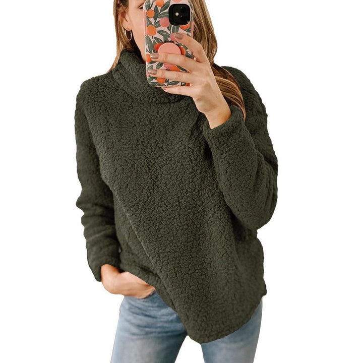 Kvinders hyggelige fleece sweater med høj krave og struktureret overflade Stilla