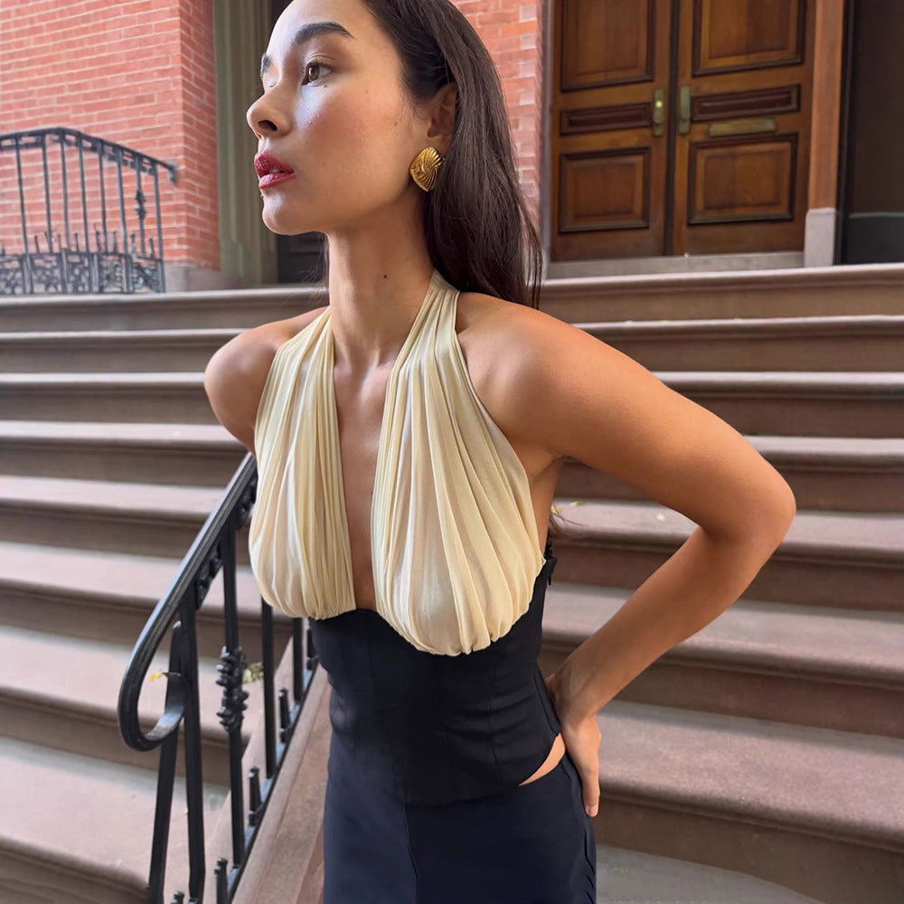Damer haltertop med elegant draperingseffekt Skovae