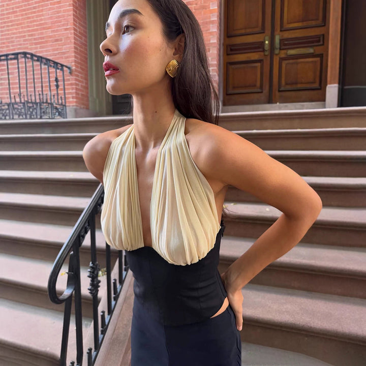 Damer haltertop med elegant draperingseffekt Skovae