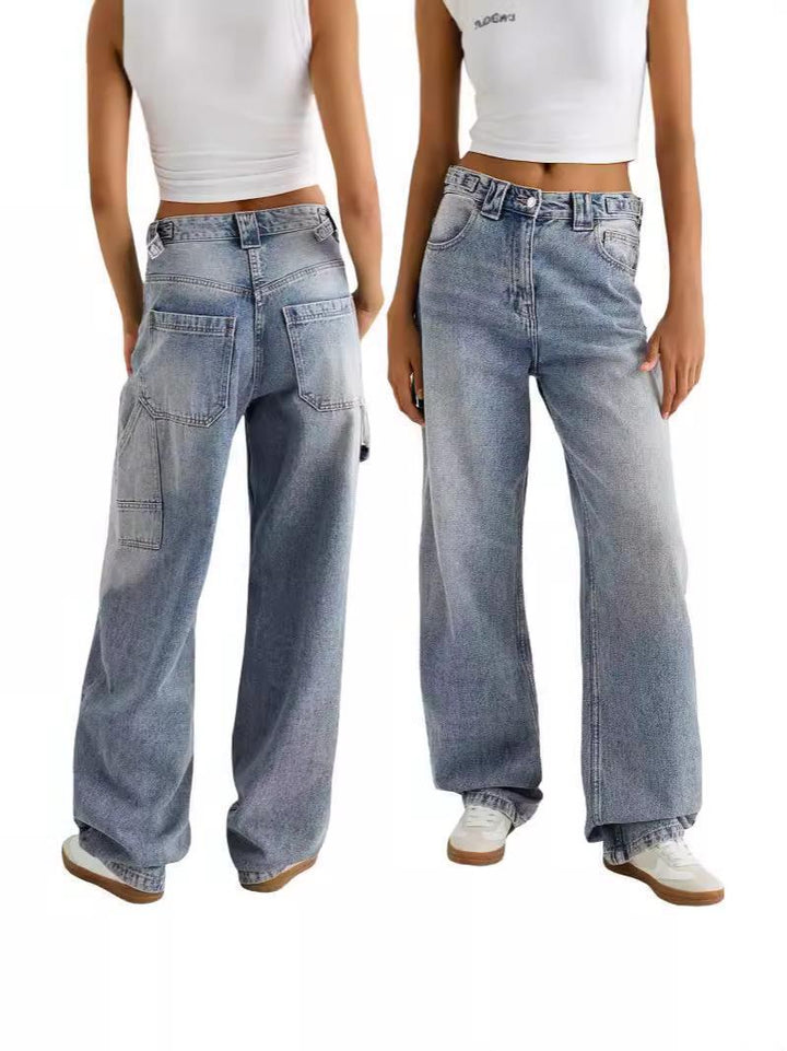 Dame baggy høj talje denim bukser med praktiske lommer Stilla