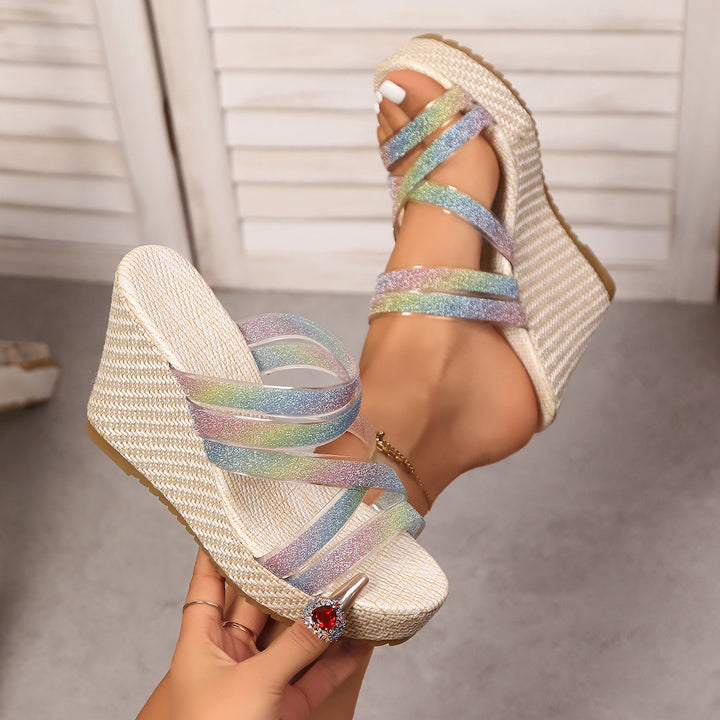 Dame Wedge-sandaler med glitrende krydsremme og skridsikker sål Stilla
