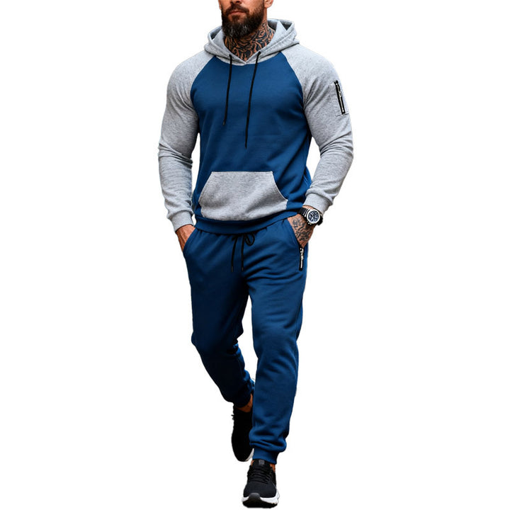 Herrer to-delt hætte-sweatset med raglanærmer, ærme-zip-lomme og tapered joggingbukser Skovae