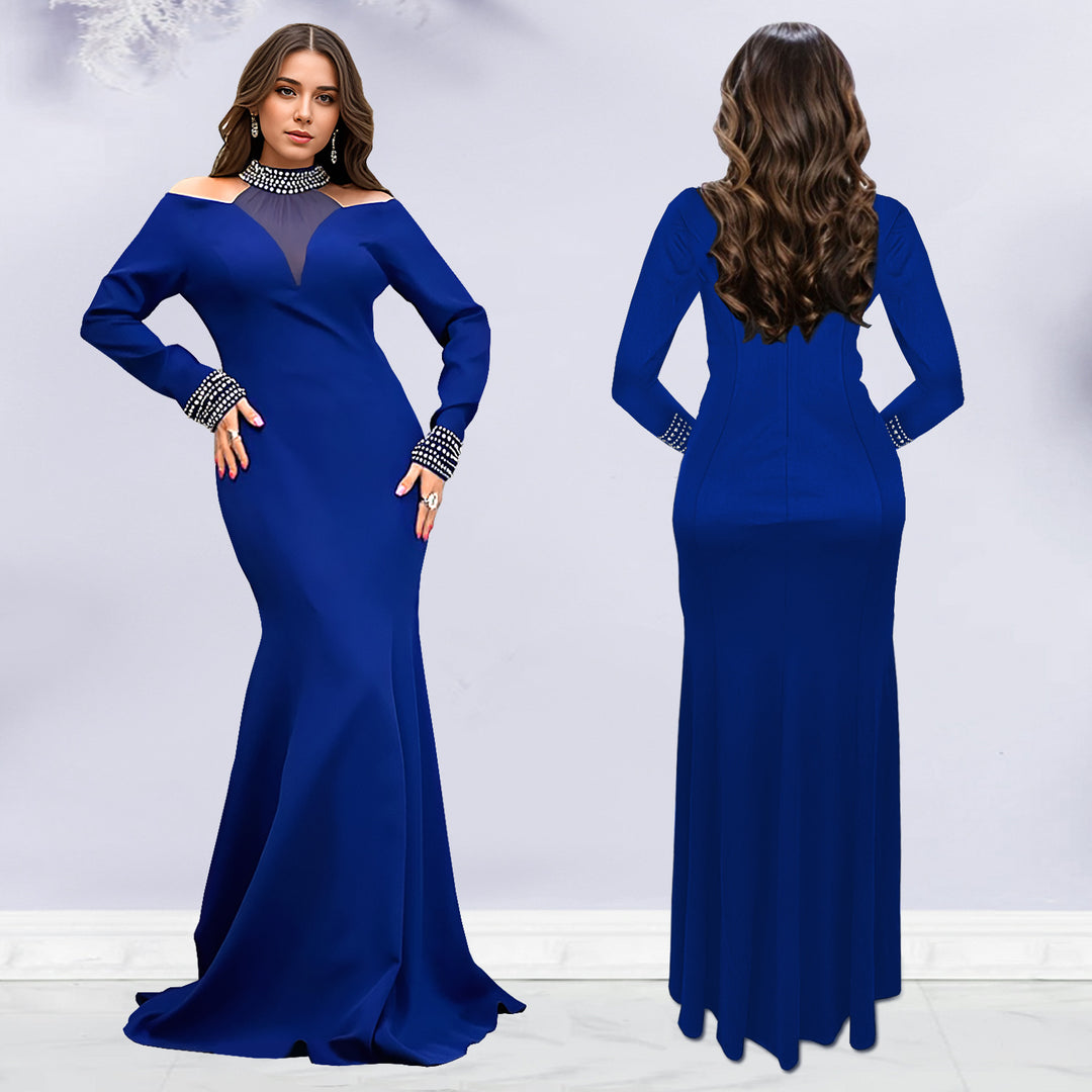Dame Elegant aftenkjole med off-shoulder design og strålende strass dekorationer Stilla