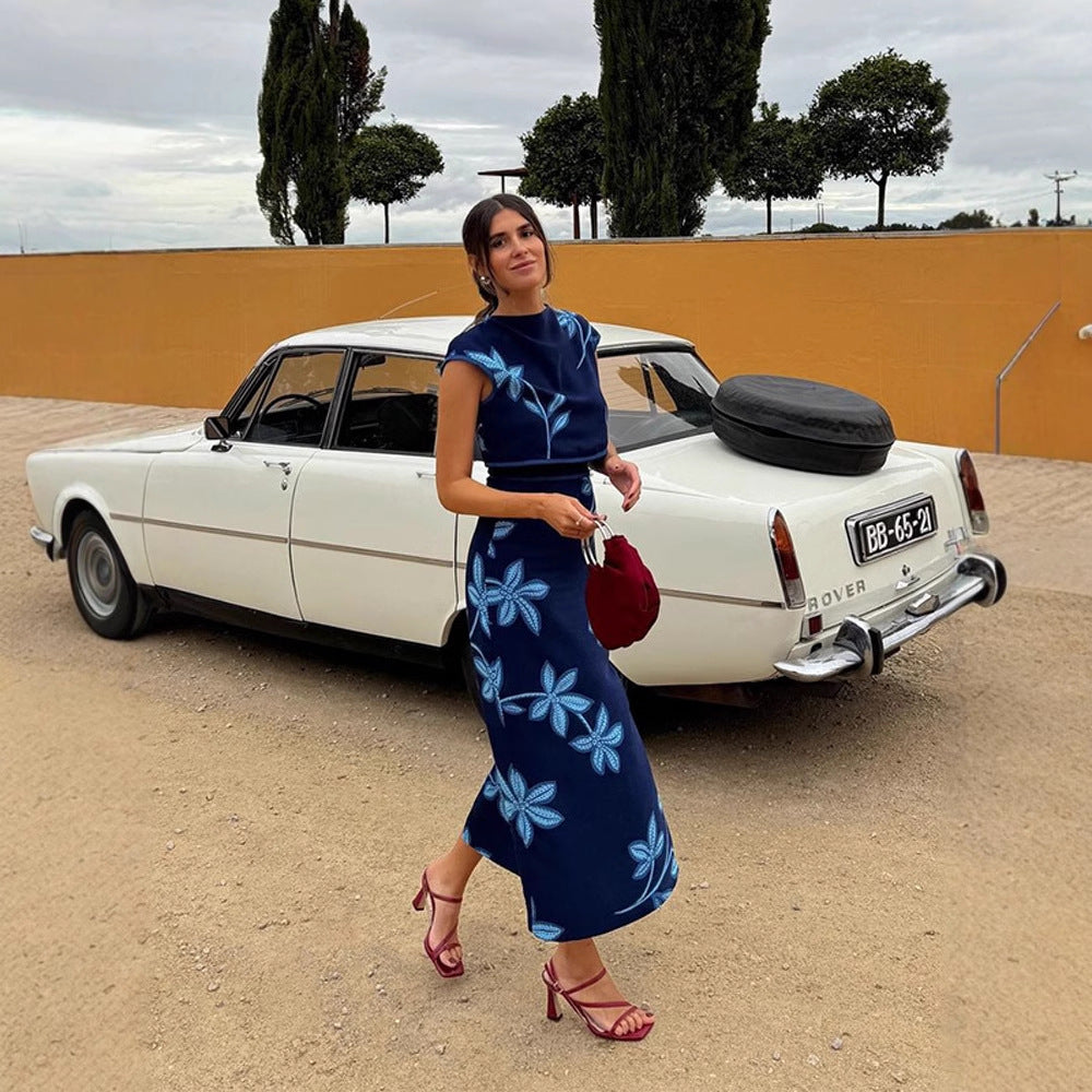 Dame elegant Maxikjole med blomstret applikation Stilla