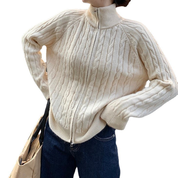 Kvinder cardigan med kabel design og høj krave Stilla