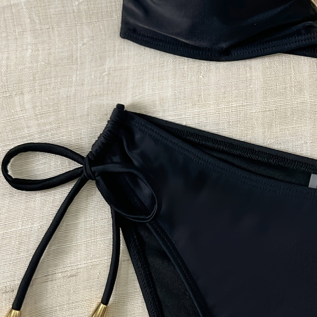 Dame Bandeau-bikini med elegant gylden spænde Skovae