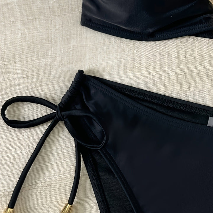 Dame Bandeau-bikini med elegant gylden spænde Skovae
