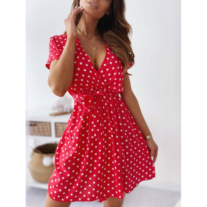 Dame Polka-Dot Varekjole med justerbart sløjfebånd Stilla