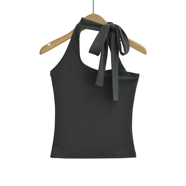 Dame asymmetrisk halterneck top med elegant sløjfe og charmerende snit Stilla