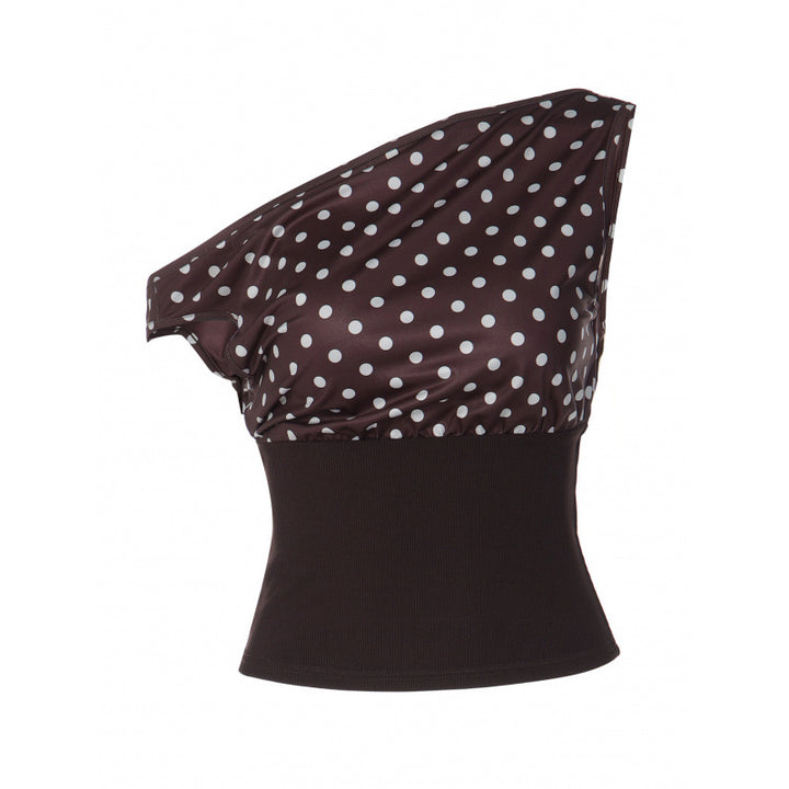Damen Off-Shoulder Polka-Dot Top mit elastischem Bund Skovae