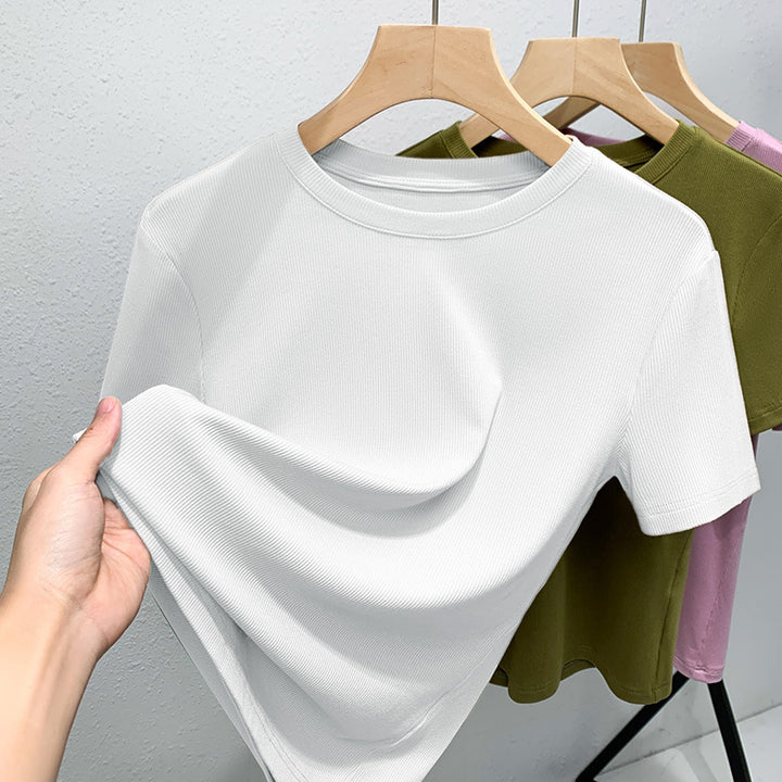 Dame Basic T-Shirt lavet af kvalitets ribmateriale med figursyget snit Stilla