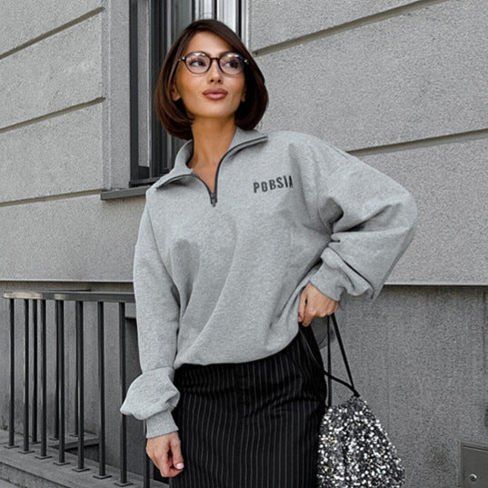 Dame Sweatshirt med halv lynlås og voluminøse ærmer Stilla