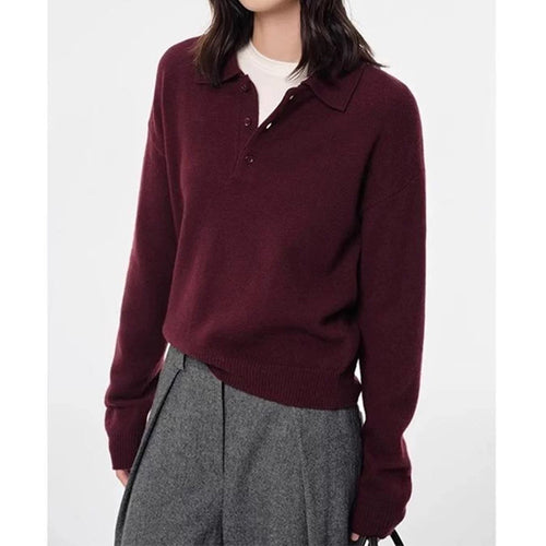 Dame elegant pullover med klassisk polo krave og fine knapdetaljer Stilla