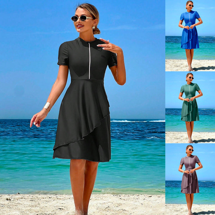 Dame Elegant Strandkjole med Flæse Design Skovae