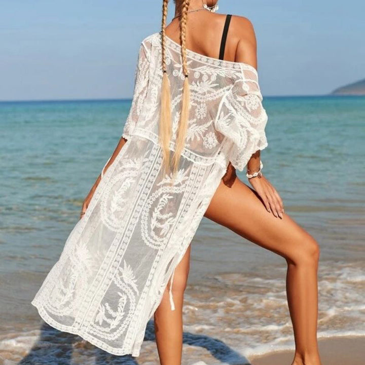 Dame Transparent Strandtunika med kunstnerisk broderi og svajende snit Stilla