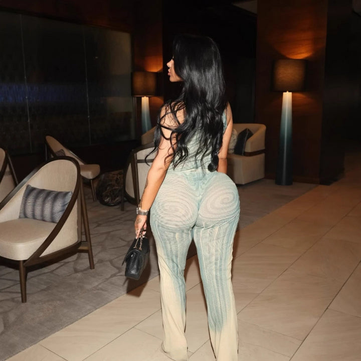 Dame Elegant Mesh Jumpsuit med Racerback og tætsiddende silhuet Skovae