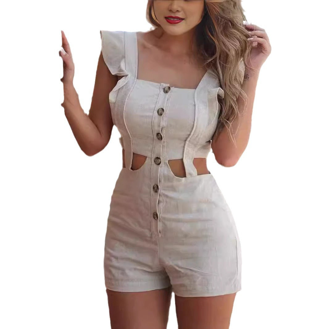 Dame jumpsuit med voluminøse ruffle detaljer og smagfulde cut-outs Skovae