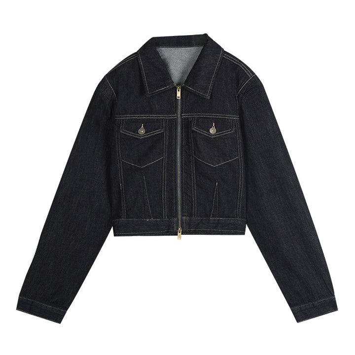 Dame cropped jeansjakke med klassisk krave og brystlommer Stilla