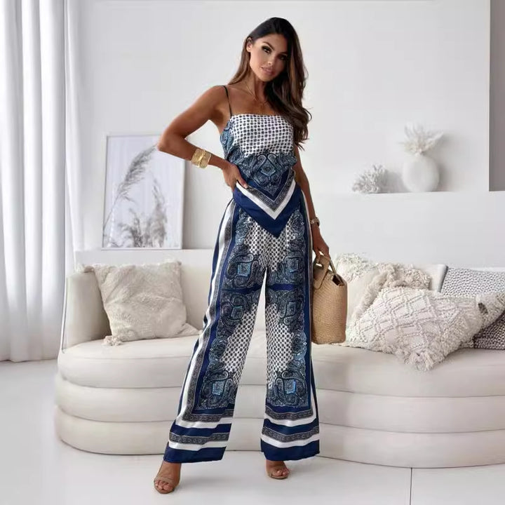 Dame elegant jumpsuit med raffineret print og brede ben Stilla