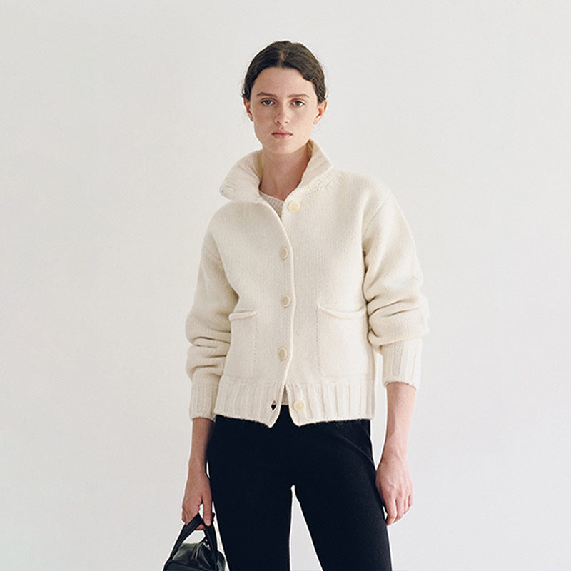 Dame sporty strikket cardigan med krave Stilla