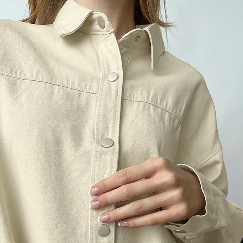 Dame Oversized Skjorte bluse i høj kvalitet bomuld med stilfulde trykknapper Stilla