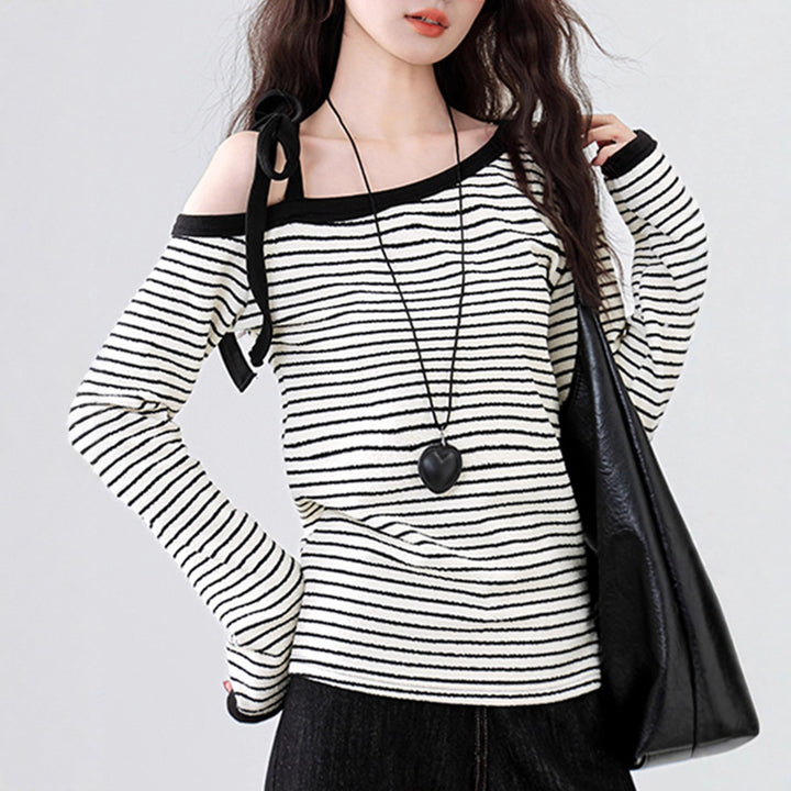 Damer Off-Shoulder Top med Moderne Stribet Design Stilla