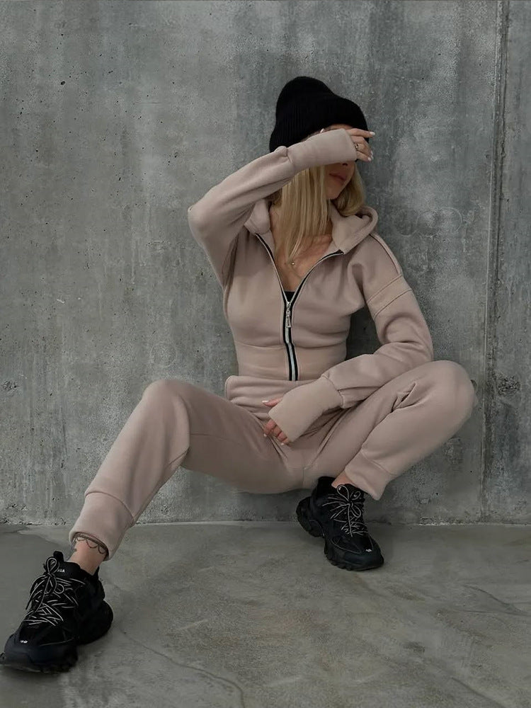 Kvinders sporty fleece overall med lynlås og høj krave Skovae