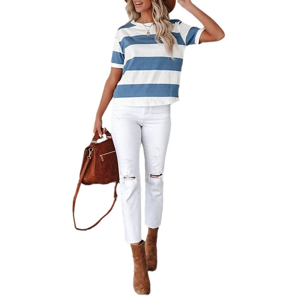 Dame stilfuld stribet T-shirt Stilla
