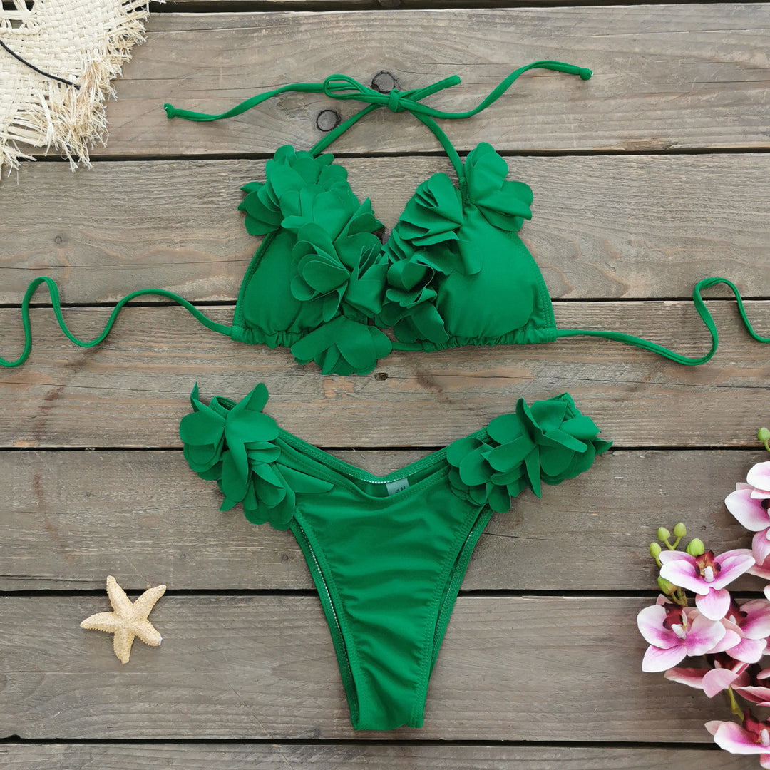 Dame bikini-sæt med luftige blomsterapplikationer og justerbare stropper Stilla