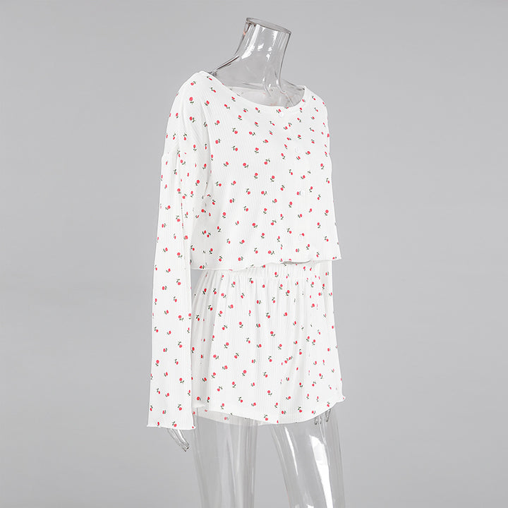 Dame hyggeligt pyjamasæt med blomsterprint og cropped top Stilla