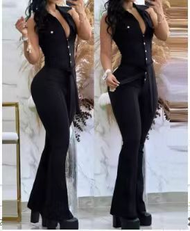 Dame Elegant Flared Jumpsuit med Knapdetaljer Skovae