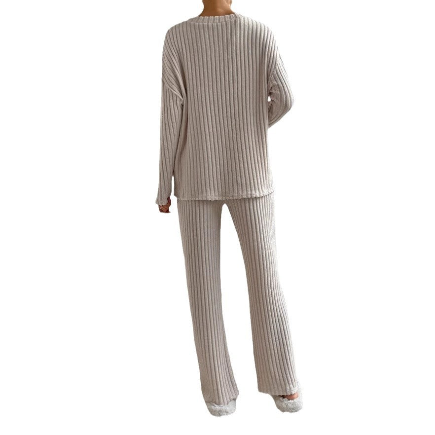 Dame Strik-Loungewear Sæt med Ribstruktur og V-udskæring Stilla