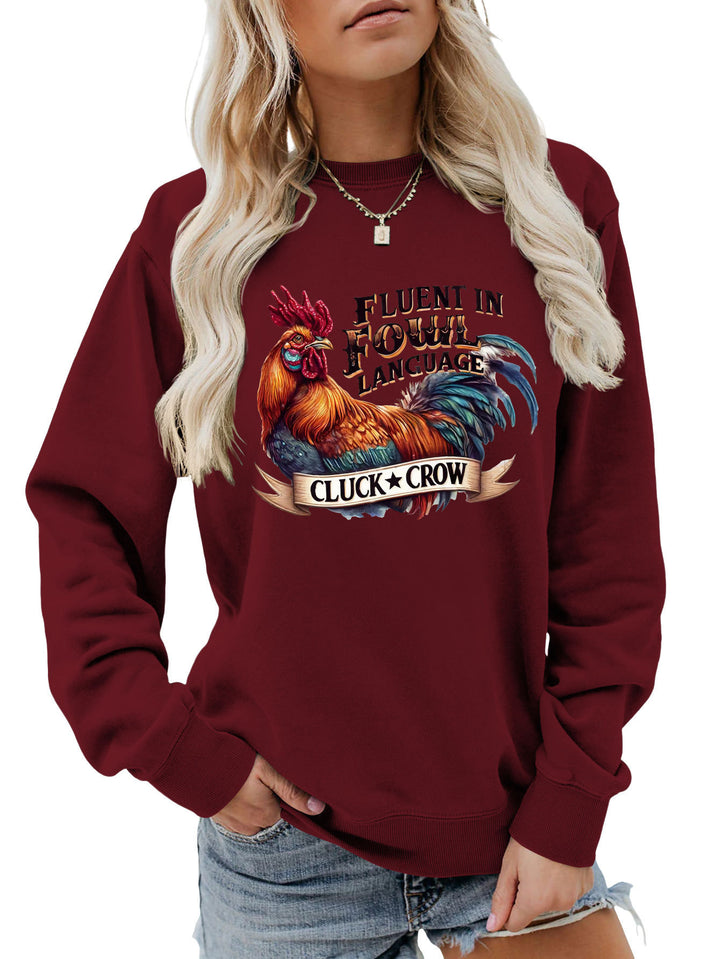 Kvinders sweatshirt med humoristisk kyllingemotiv og behagelig pasform Stilla