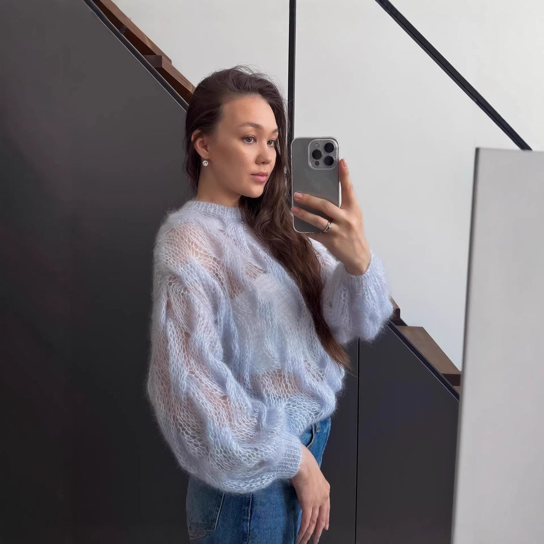 Dameblød Mohair Sweater med Voluminøse Ærmer Stilla