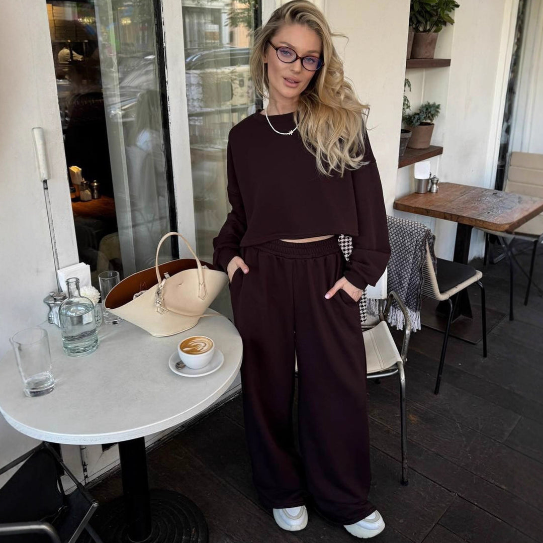 Kvinder casual to-delt sæt med løs top og komfortable palazzo bukser Skovae