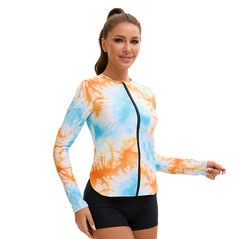 Dame Langærmet Rashguard med fashionabelt mønster og praktisk lynlåsåbning Stilla