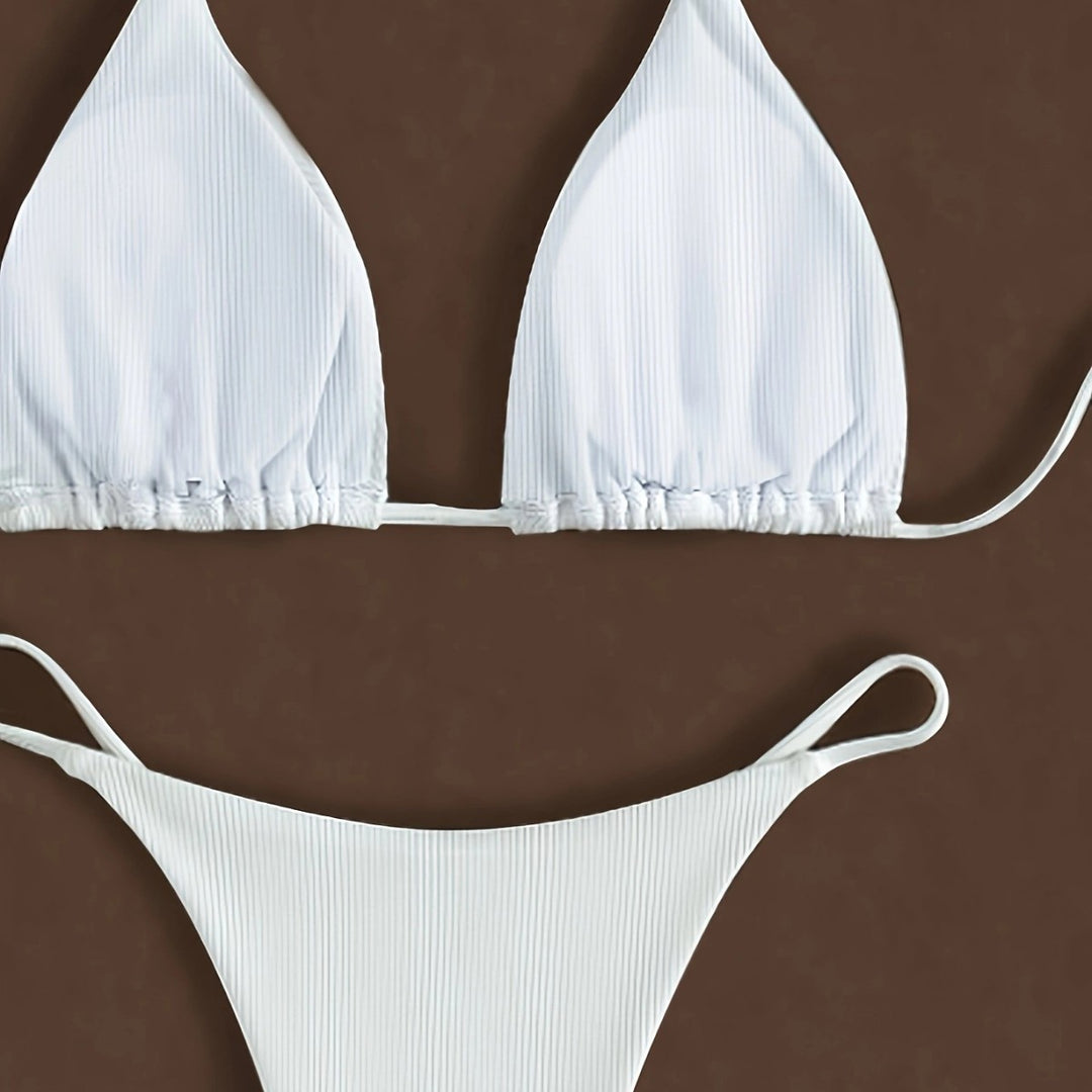 Dame Minimalistisk Ribben-Trekant-Bikini-Sæt Stilla