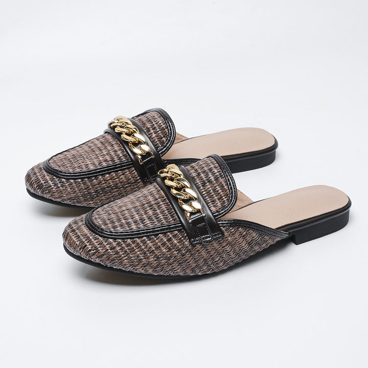 Dame Komfortable Slip-On Mules med Guld Kæde Stilla