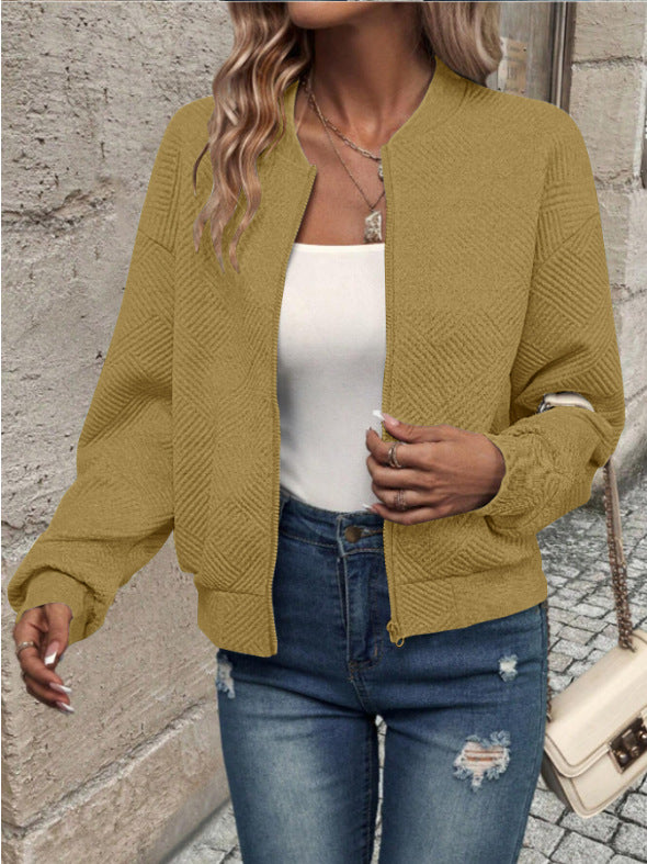 Dame moderigtig sweatjakke med tekstureret design og lynlås Stilla