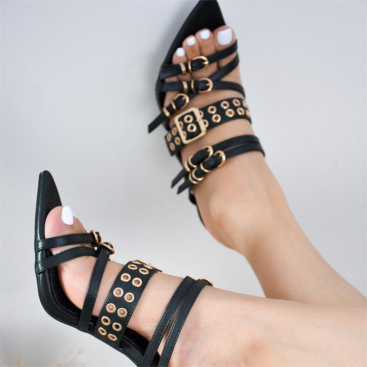 Femme Strappy High Heel Mules med dekorative spænder Stilla