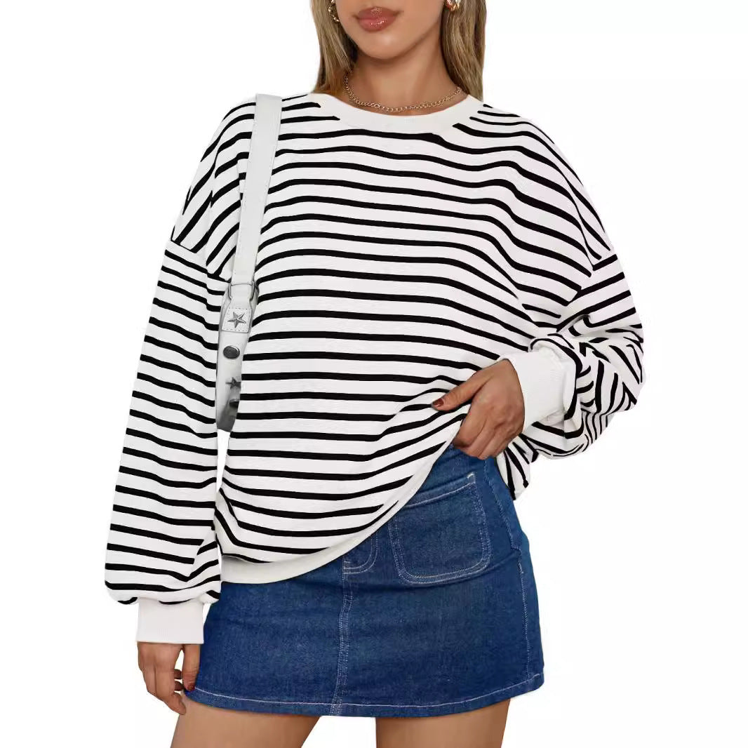 Dame Oversized Stribetrøje med bred pasform og elastiske manchetter Stilla