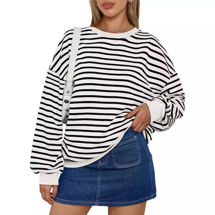 Dame Oversized Stribetrøje med bred pasform og elastiske manchetter Stilla